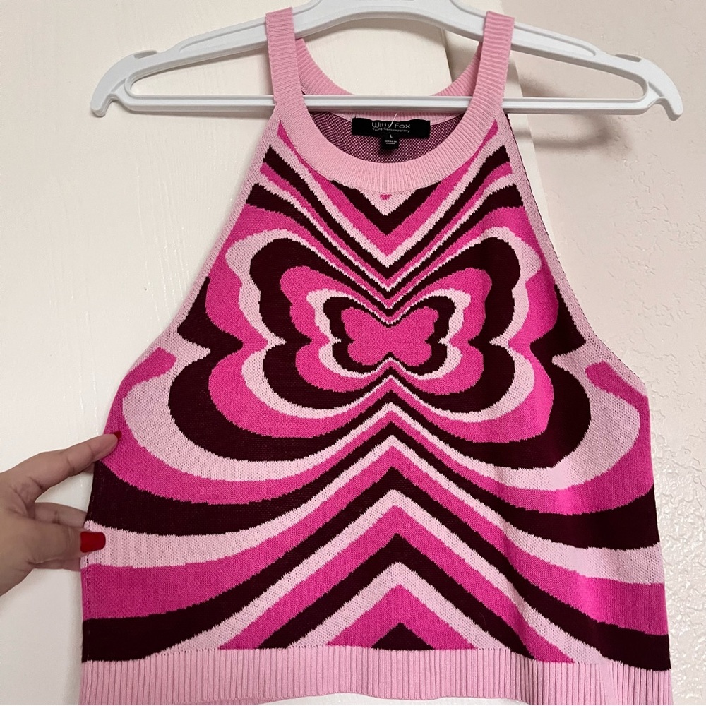 SOLD!!🧾🍒Y2K WITTY FOX CROPPED TANK TOP PINK BUTTERFLY DESIGN SIZE LARGE - Picture 7 of 9